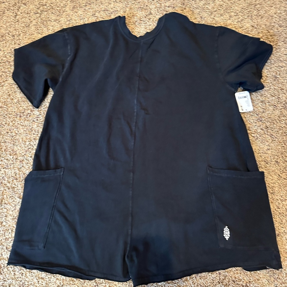 Black Short Sleeve Romper with Pockets
